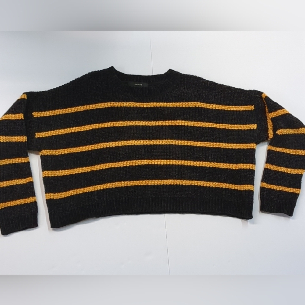 Forever 21 Black and Gold Striped Crew Neck Sweater - Picture 2 of 4